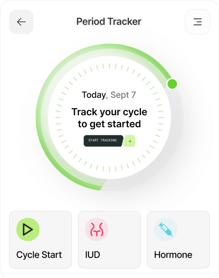 The MomiCare period tracker, showing today's cycle status